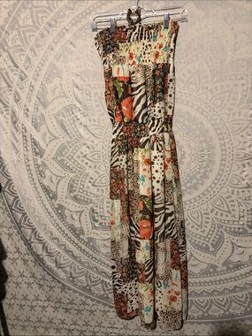Grass Collection Y2K Patchwork Animal Print Strapless Halter Maxi Dress M
